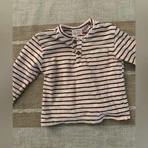 Zara Kids Burgundy and White Striped Long Sleeve Tee